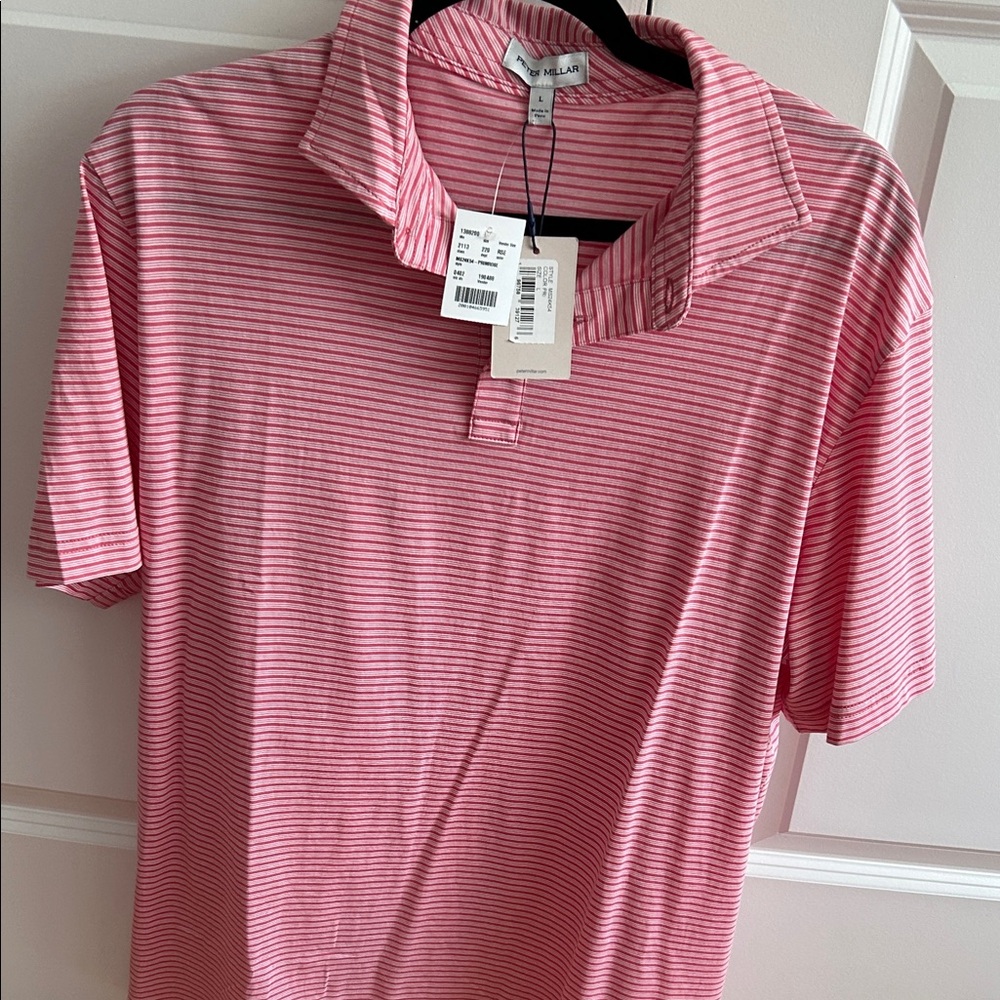 Peter Millar Pink and White Striped Polo Shirt